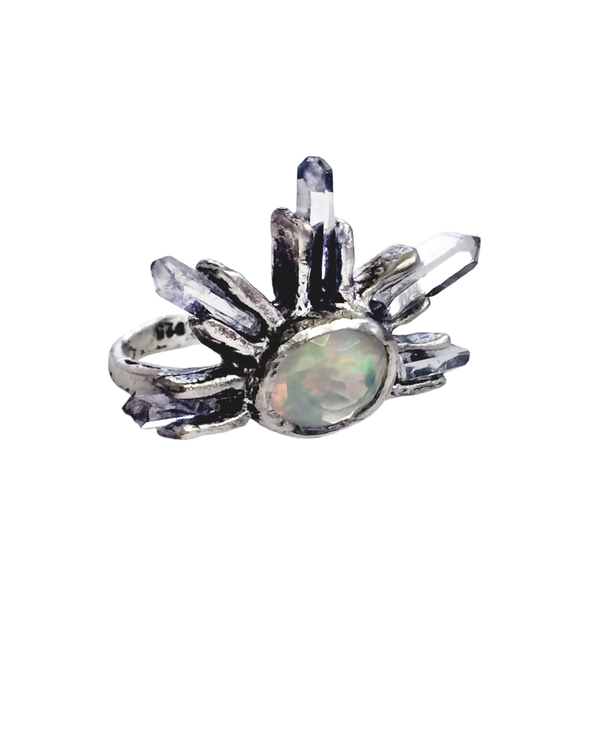 Unearthen Large Eye Crown Ring with Opal and Quartz Unearthen Large Eye Crown Ring with Opal and Quartz