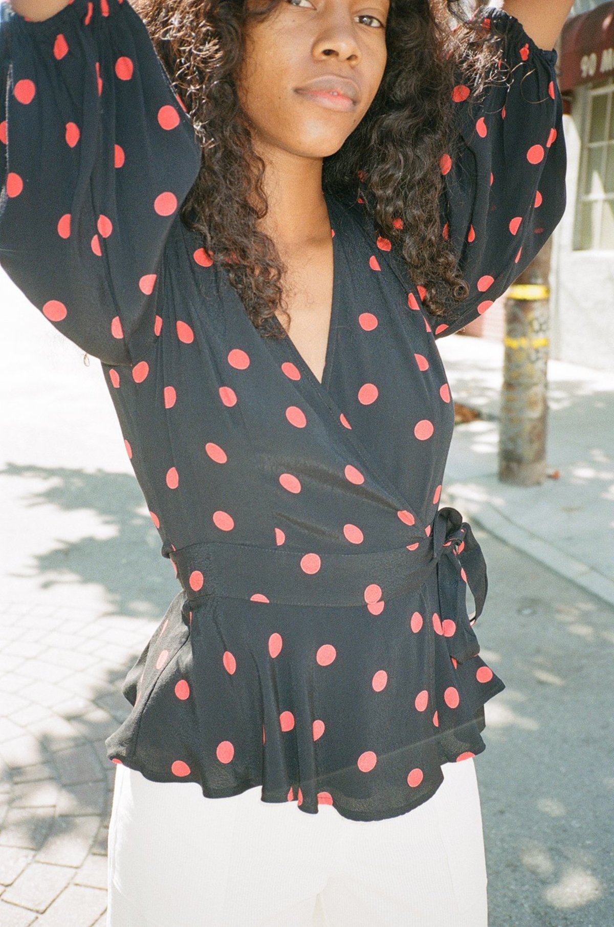 ganni red polka dot dress