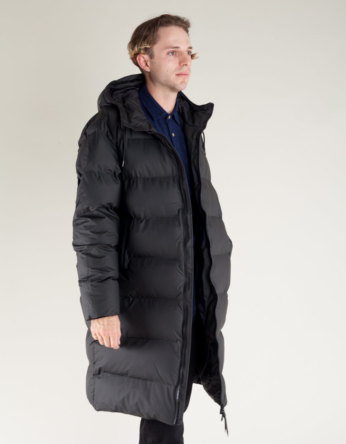Rains Long Puffer Jacket - Black 