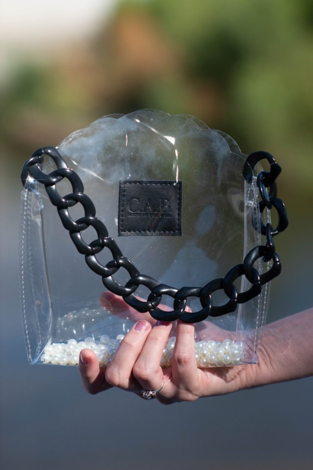 Cab Collection Eleanor Shell Bag With Black Acrylic Chain Clear