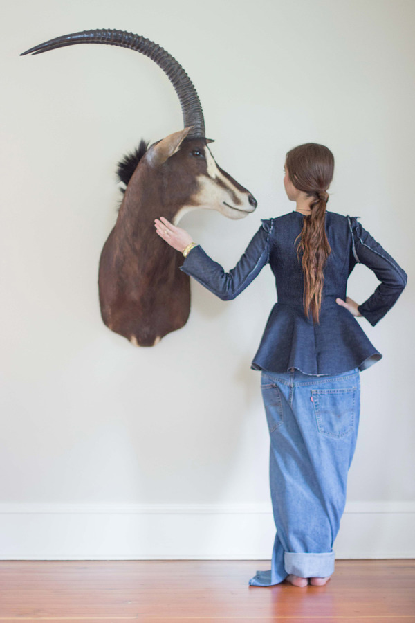 Alexa Stark Long-sleeve Denim Peplum Shirt Alexa Stark Long-sleeve Denim Peplum Shirt