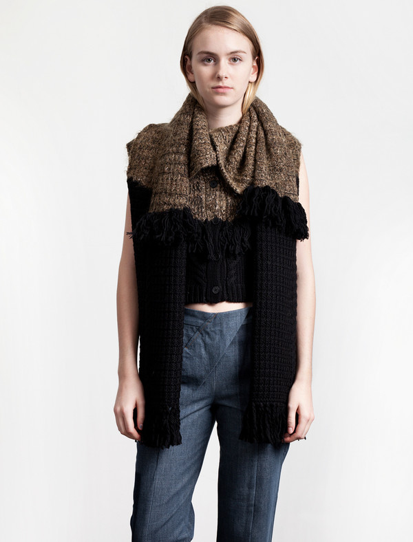 Thakoon Addition Womens Fringe Scarf Cardigan Thakoon Addition Womens Fringe Scarf Cardigan