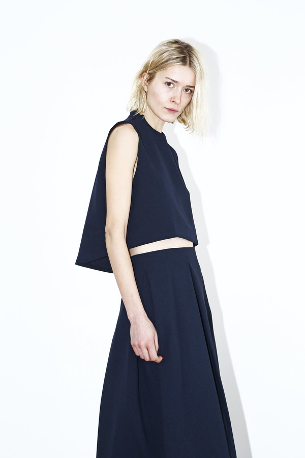 Kaarem Black Blue Chime Collar Top Kaarem Black Blue Chime Collar Top