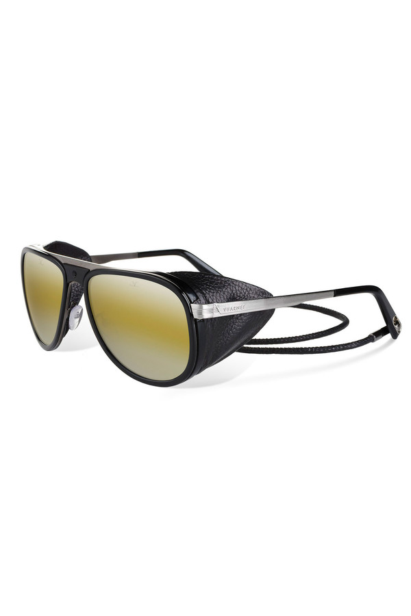 Men's Vuarnet Shiny Black Corded Leather Sunglasses Men's Vuarnet Shiny Black Corded Leather Sunglasses