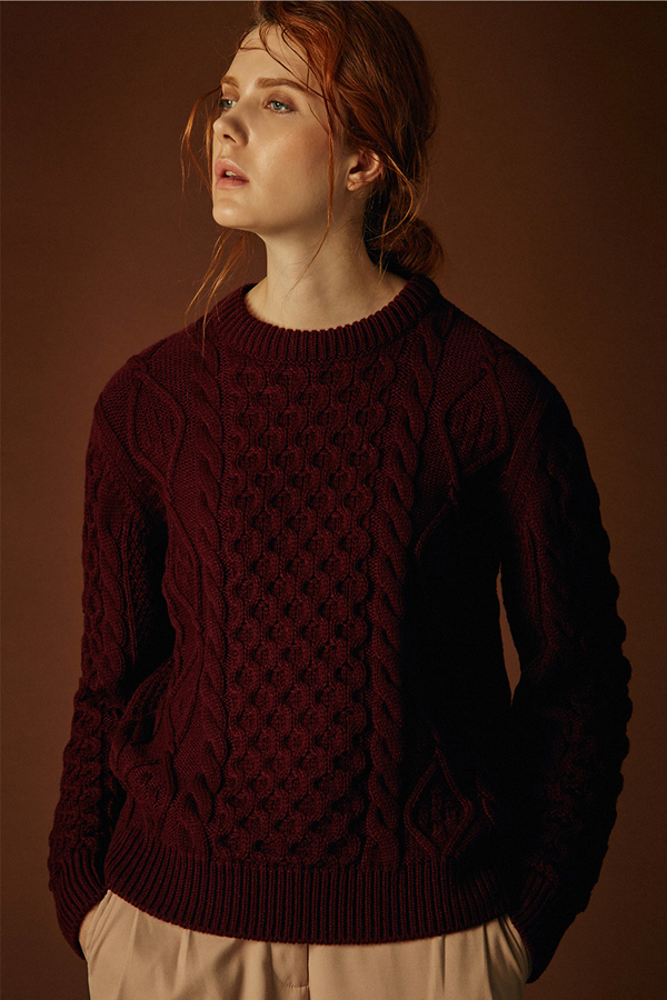 ANDERSSON BELL Aran Cable Sweater- Burgundy ANDERSSON BELL Aran Cable Sweater- Burgundy