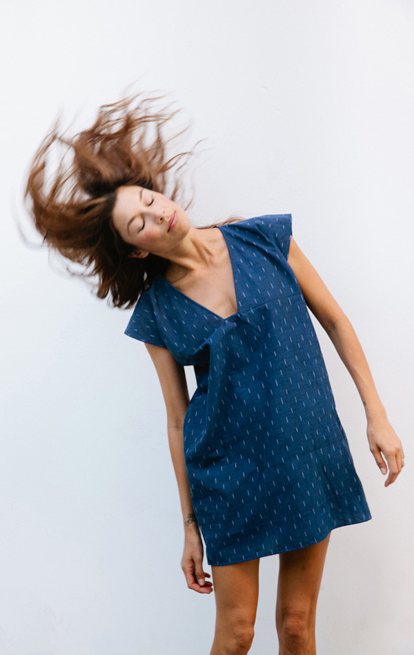 Two Geometric neckline indigo dress Two Geometric neckline indigo dress