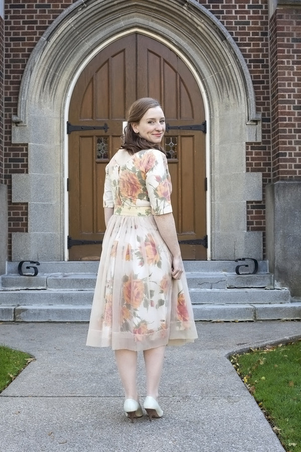 White Elephant Vintage Peach Floral Dress White Elephant Vintage Peach Floral Dress