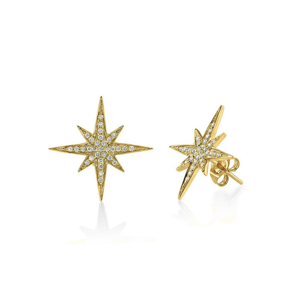 SYDNEY EVAN MEDIUM YELLOW GOLD + DIAMOND STARBURST STUDS SYDNEY EVAN MEDIUM YELLOW GOLD + DIAMOND STARBURST STUDS