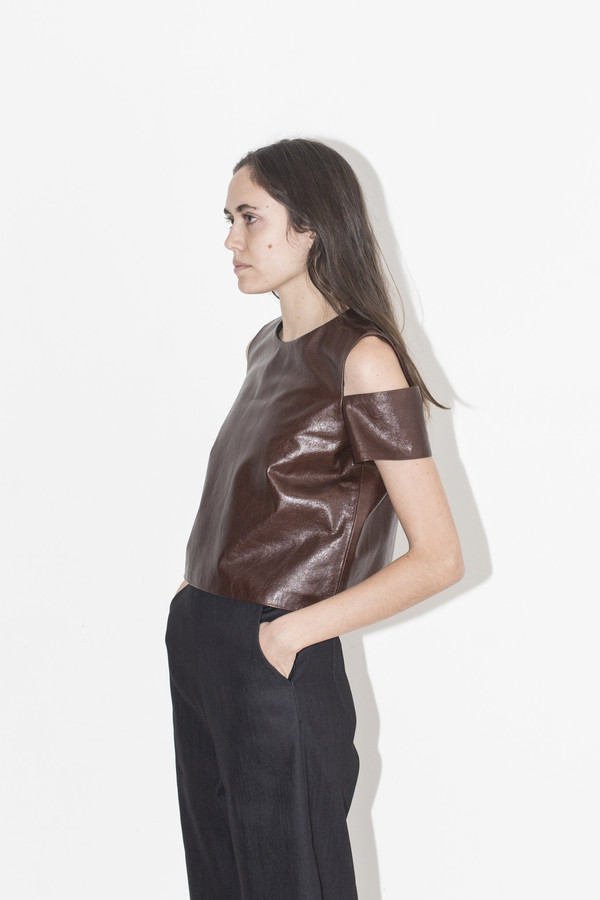 Markoo Brown Kasha Cut Out Top Markoo Brown Kasha Cut Out Top