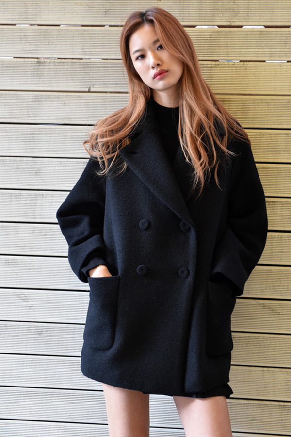 LOOKAST Black Double Breasted Wool Coat LOOKAST Black Double Breasted Wool Coat
