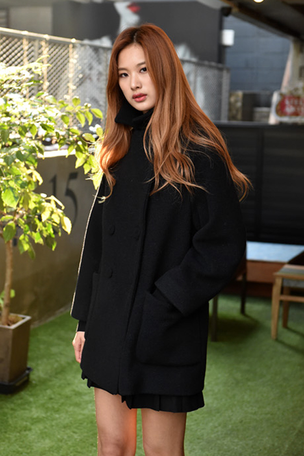 LOOKAST Black Double Breasted Wool Coat LOOKAST Black Double Breasted Wool Coat
