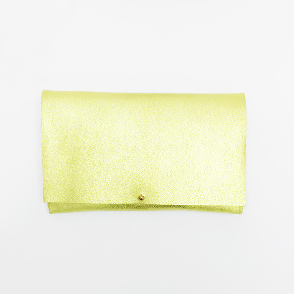 ARA Handbags - Metallic Chartreuse Foldover Clutch ARA Handbags - Metallic Chartreuse Foldover Clutch