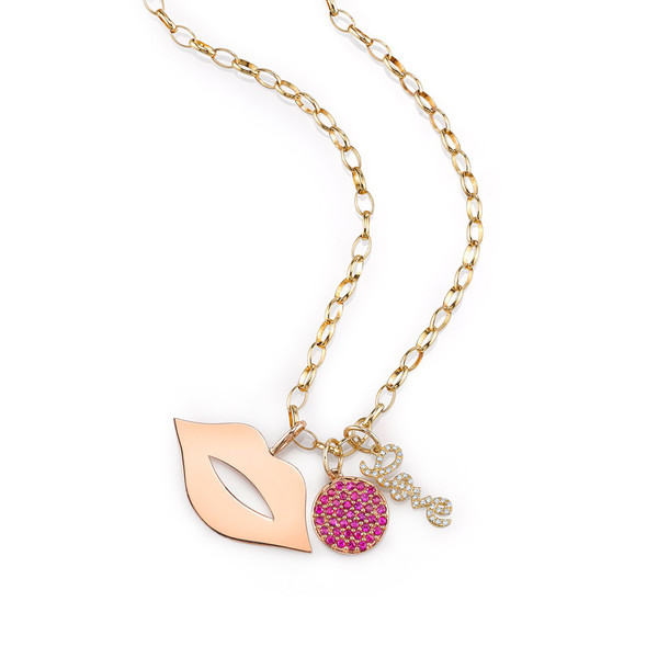 Sydney Evan LIPS & LOVE RUBY AND DIAMOND CHARM NECKLACE Sydney Evan LIPS & LOVE RUBY AND DIAMOND CHARM NECKLACE