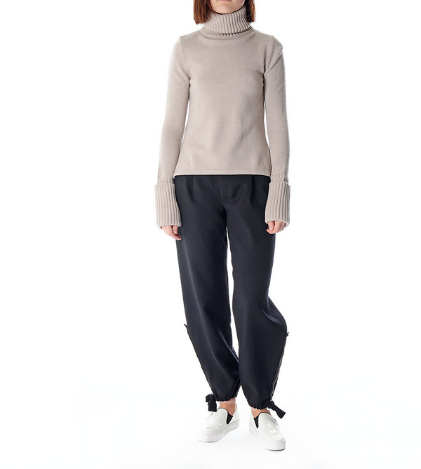 Charlie May Oatmeal Plain Polo Knit Turtleneck Sweater Charlie May Oatmeal Plain Polo Knit Turtleneck Sweater