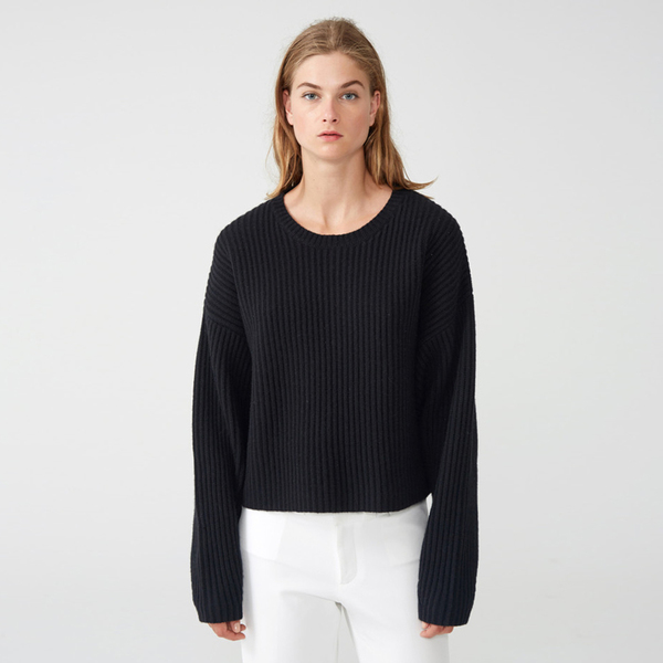Organic by John Patrick cropped rib pullover - gray melange Organic by John Patrick cropped rib pullover - gray melange