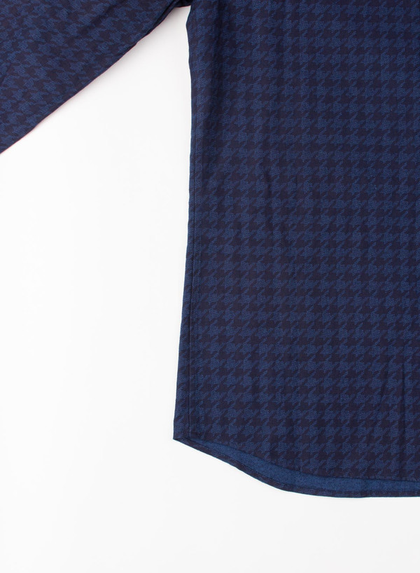 Men's Blue Blue Japan Indigo Houndstooth Flannel Over Printed Shirt Men's Blue Blue Japan Indigo Houndstooth Flannel Over Printed Shirt
