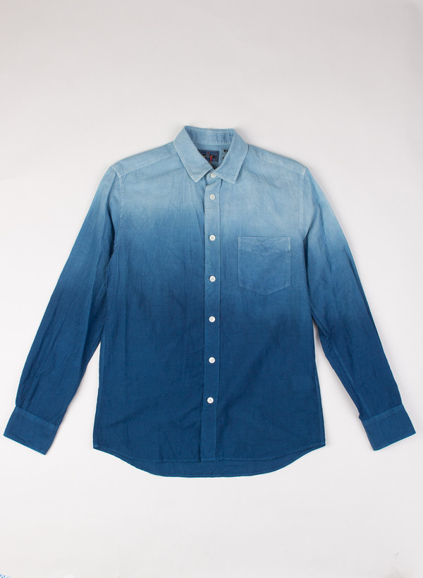 Men's Blue Blue Japan Pure Indigo Gradation Cotton LS Shirt Men's Blue Blue Japan Pure Indigo Gradation Cotton LS Shirt