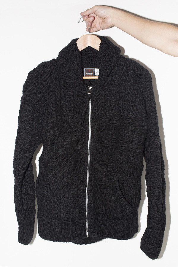 Men's Chamula Wool Crazy Zipper Cardigan- Black Men's Chamula Wool Crazy Zipper Cardigan- Black