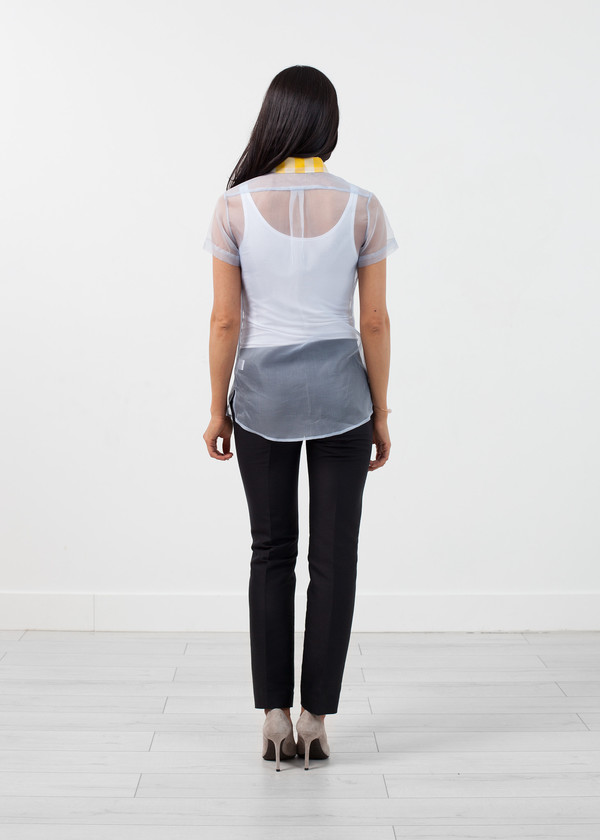 Harvey Faircloth Sheer Button-Up Blouse in Pale Blue Harvey Faircloth Sheer Button-Up Blouse in Pale Blue