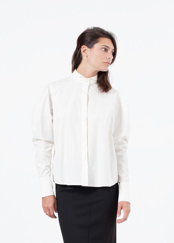 Gianfranco Scotti Trim Collar Poplin Blouse in Off White Gianfranco Scotti Trim Collar Poplin Blouse in Off White