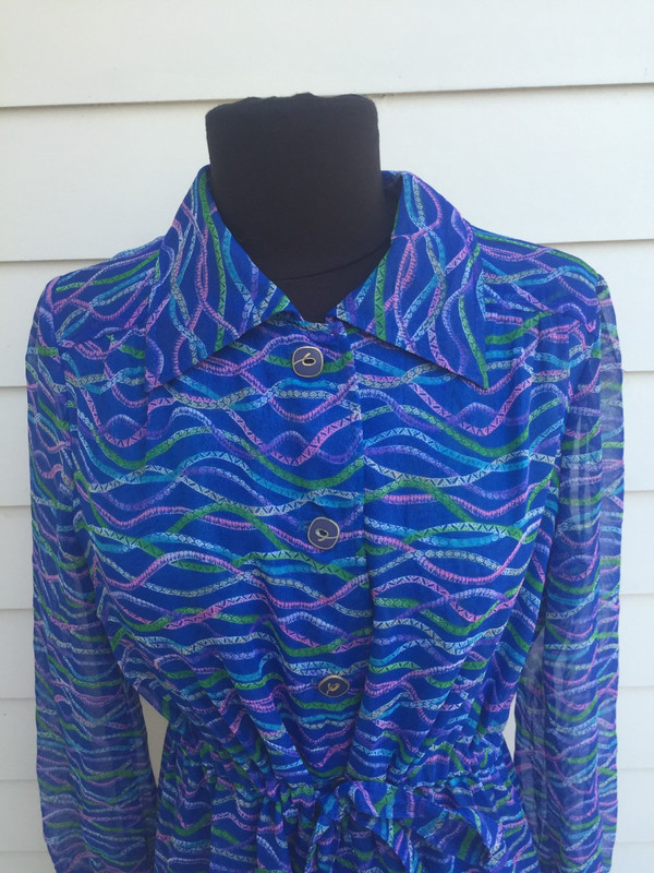 70's abstract print blue Japanese dress size XL 70's abstract print blue Japanese dress size XL