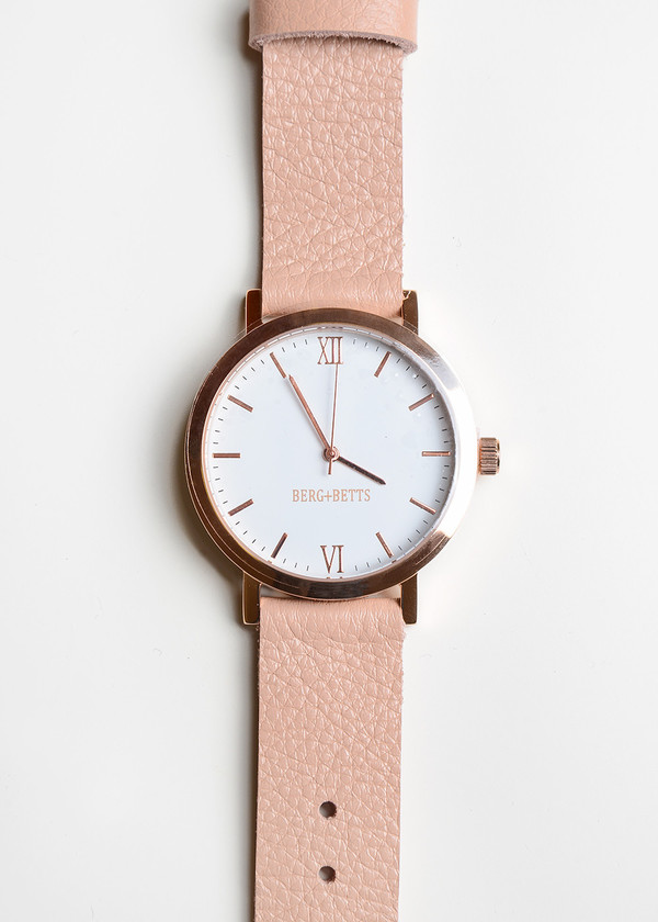 Berg + Betts Rose Gold Round Watch in Pale Pink Berg + Betts Rose Gold Round Watch in Pale Pink