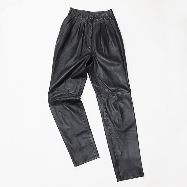 Johan Vintage Black Pleated Leather Pants Johan Vintage Black Pleated Leather Pants