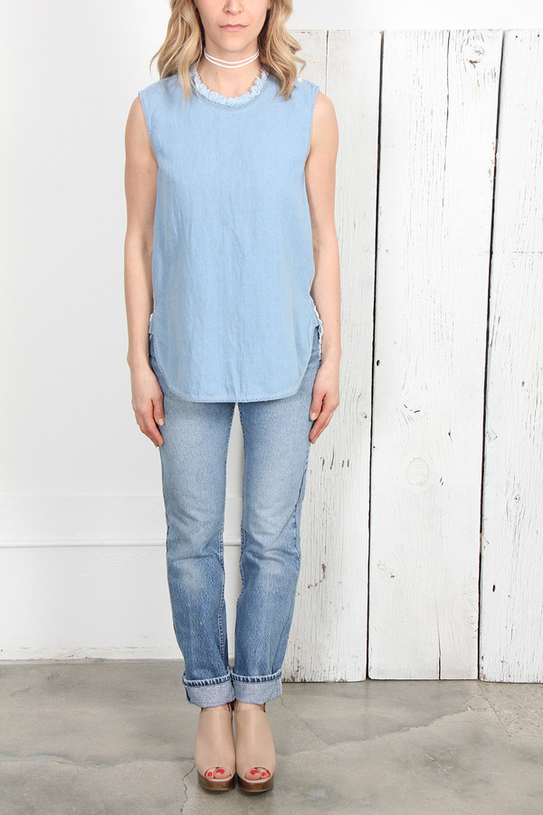 RAQUEL ALLEGRA COMBO LIGHT WASH DENIM MUSCLE TEE RAQUEL ALLEGRA COMBO LIGHT WASH DENIM MUSCLE TEE