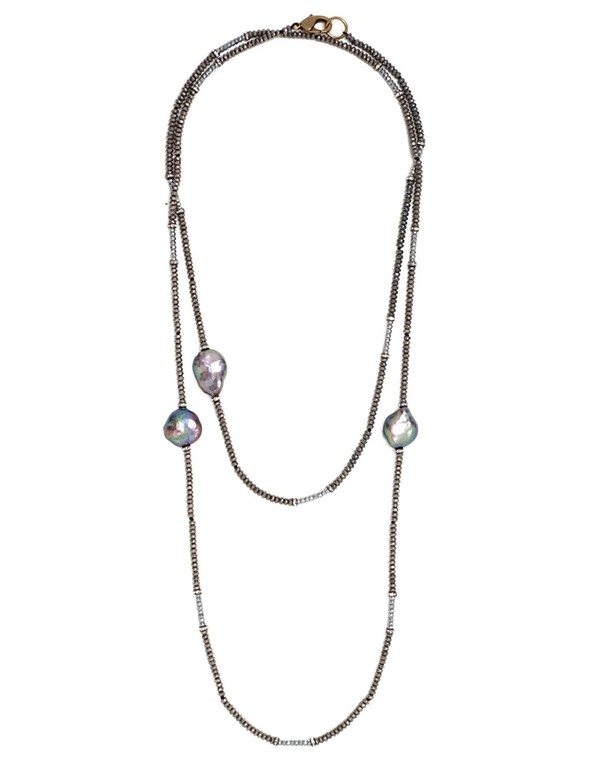 Paula Rosen Pyrite and Freshwater Pearl Long Necklace Paula Rosen Pyrite and Freshwater Pearl Long Necklace