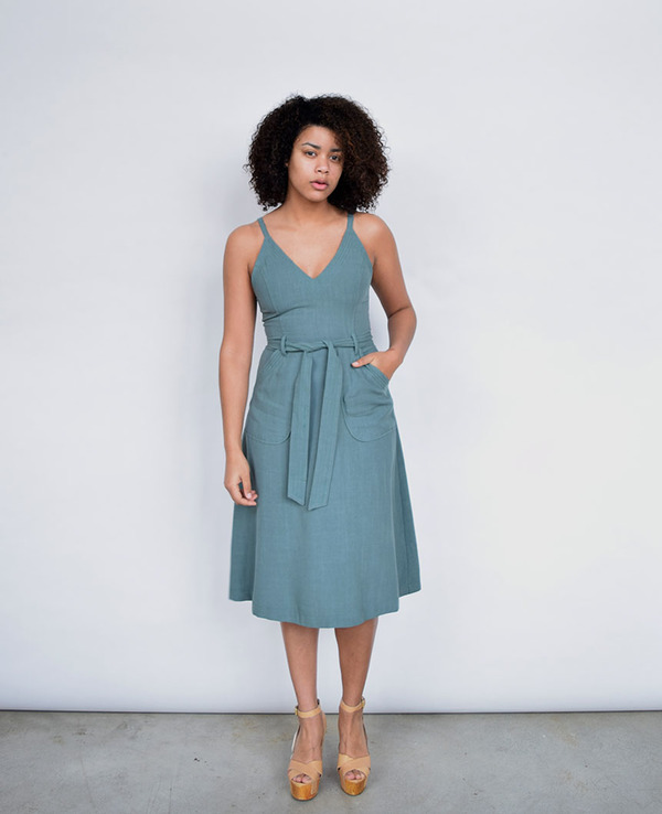 Lush V Linen Dress in Dusty Green Lush V Linen Dress in Dusty Green