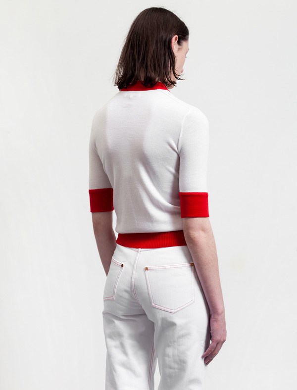 Etienne Deroeux Womens Mila Short Sleeve Red/White Etienne Deroeux Womens Mila Short Sleeve Red/White