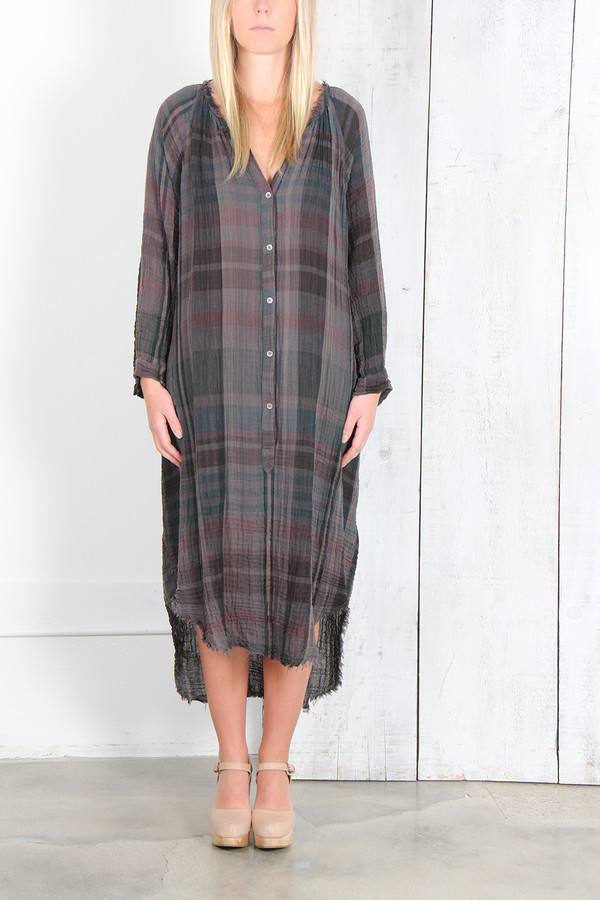 RAQUEL ALLEGRA GAUZE POET DRESS IN CHARCOAL PLAID RAQUEL ALLEGRA GAUZE POET DRESS IN CHARCOAL PLAID
