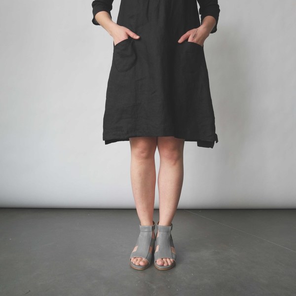 Modaspia Cottage Dress in Black Linen Modaspia Cottage Dress in Black Linen
