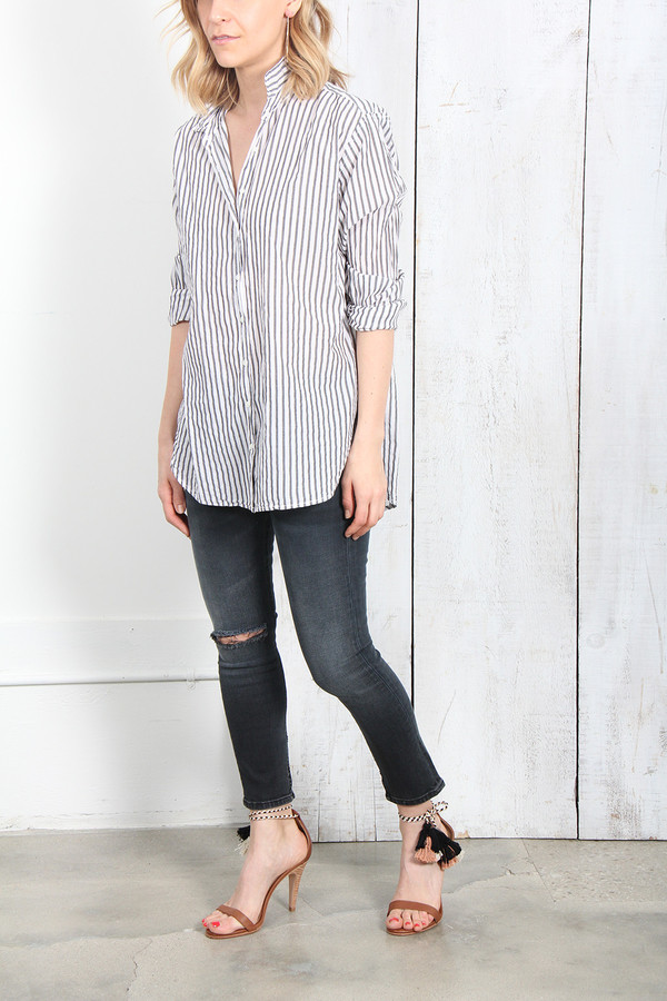 XIRENA BEAU BUTTON DOWN SHIRT IN CHARCOAL STRIPE XIRENA BEAU BUTTON DOWN SHIRT IN CHARCOAL STRIPE