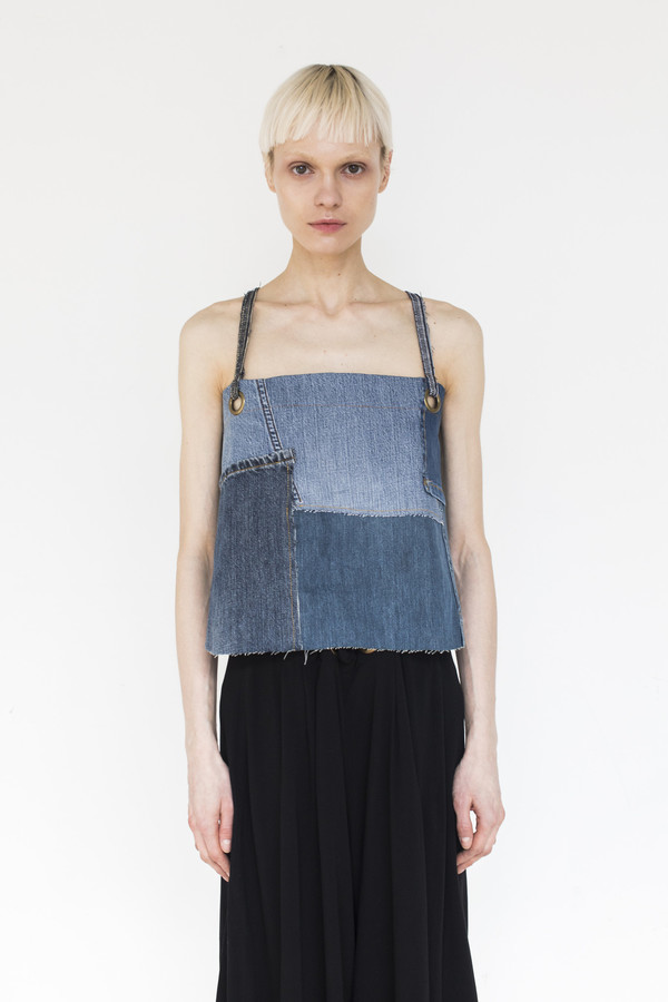 Assembly Patchwork Denim Strap Top Assembly Patchwork Denim Strap Top