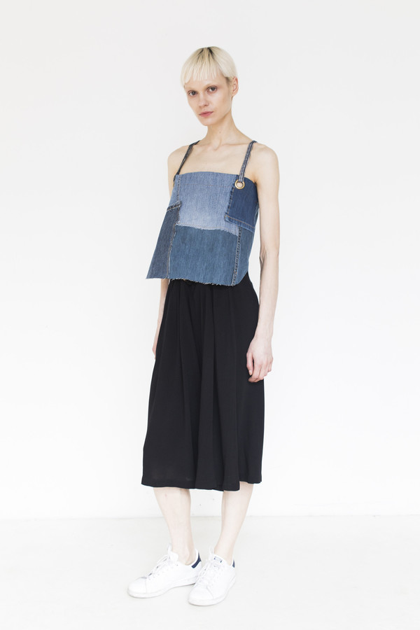 Assembly Patchwork Denim Strap Top Assembly Patchwork Denim Strap Top