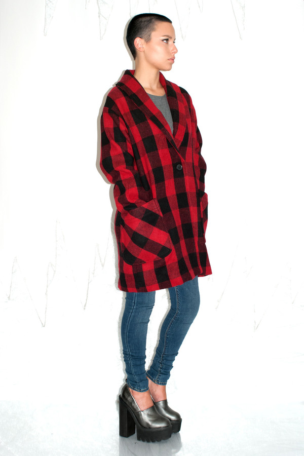 Native Youth Logger Check Shawl Coat Native Youth Logger Check Shawl Coat