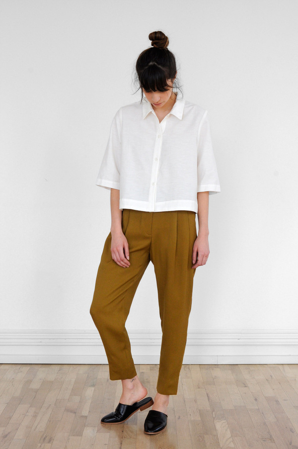 Waltz Cropped Button-Up Shirt in Ivory Waltz Cropped Button-Up Shirt in Ivory