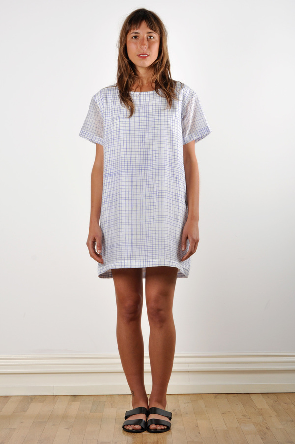 WaltzDrop Shoulder T-shirt Dress in Grid Print Cotton/Silk Voile WaltzDrop Shoulder T-shirt Dress in Grid Print Cotton/Silk Voile