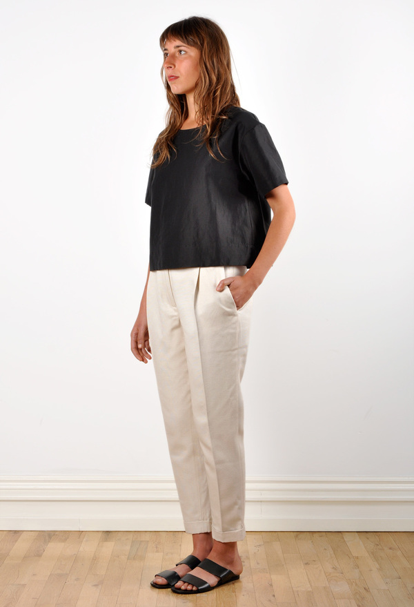 Waltz Ankle-Length Pleated Trouser in Ivory Textured Raw Silk Waltz Ankle-Length Pleated Trouser in Ivory Textured Raw Silk