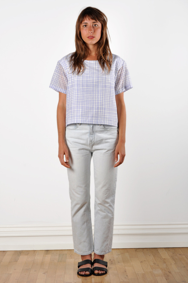 Waltz Drop Shoulder T-Shirt in Grid Print Cotton/Silk Voile Waltz Drop Shoulder T-Shirt in Grid Print Cotton/Silk Voile