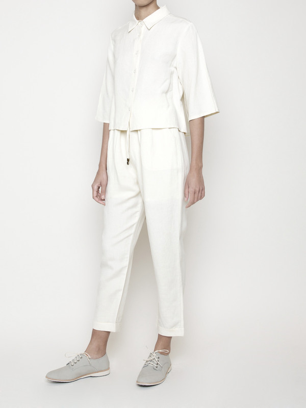 7115 by Szeki Back Pleated Button Up- Cream SS16 7115 by Szeki Back Pleated Button Up- Cream SS16