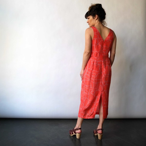 Dusen Dusen V Neck Dress in Blockhead Red Print Dusen Dusen V Neck Dress in Blockhead Red Print