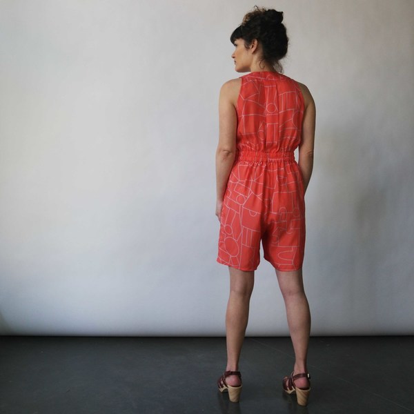 Dusen Dusen Romper in Blockhead Red Print Dusen Dusen Romper in Blockhead Red Print