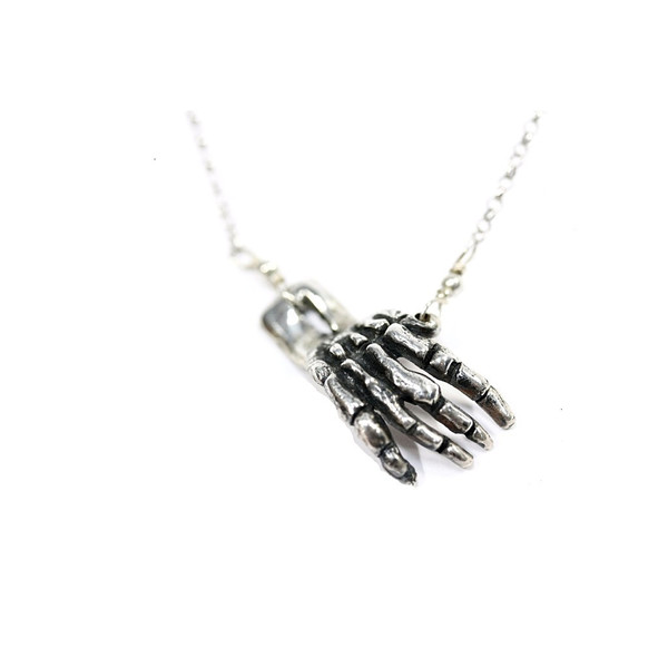 Unisex Rebel Ideal 'Silver Slap' Human Skeleton Hand Pendant on a Silver Rolo Chain Unisex Rebel Ideal 'Silver Slap' Human Skeleton Hand Pendant on a Silver Rolo Chain