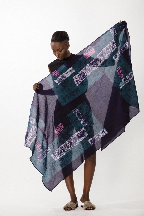 Osei-Duro Bena Scarf in Navy Rubics Osei-Duro Bena Scarf in Navy Rubics