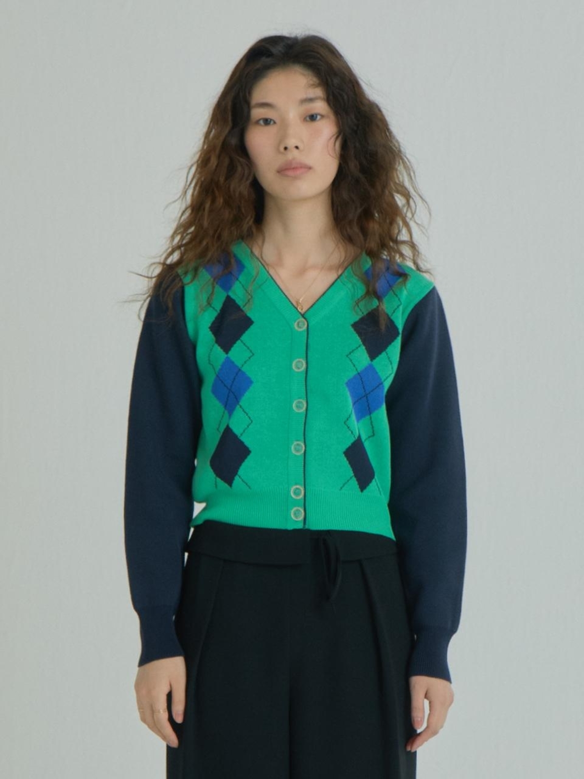 WNDERKAMMER Argyle Cardigan \u003d Green 