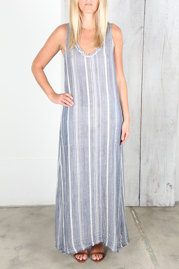RAQUEL ALLEGRA BLUE STRIPE GAUZE TANK DRESS RAQUEL ALLEGRA BLUE STRIPE GAUZE TANK DRESS