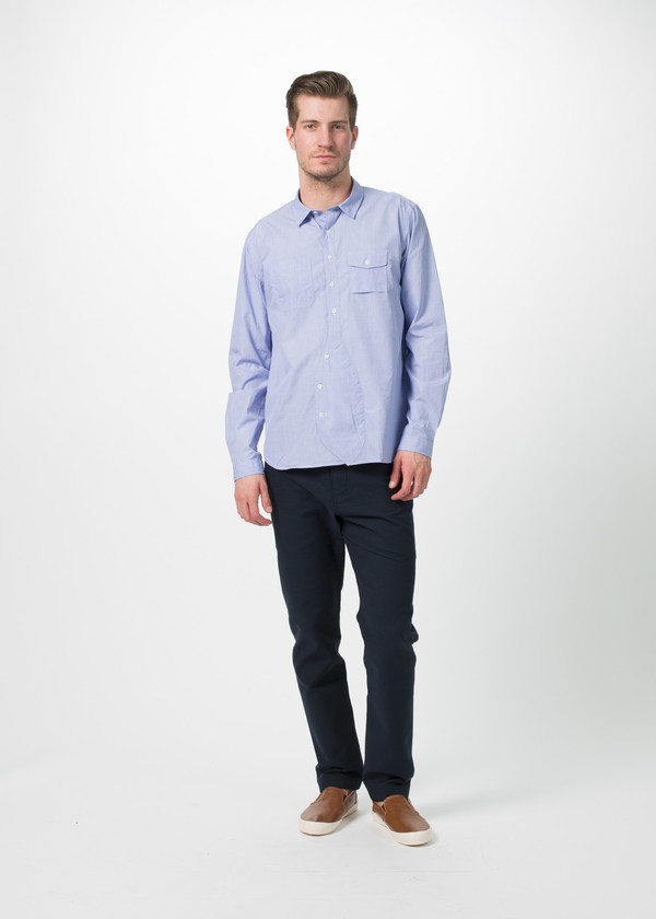 Men's Wooster + Lardini Asymmetrical Placket Shirt - Blue Men's Wooster + Lardini Asymmetrical Placket Shirt - Blue