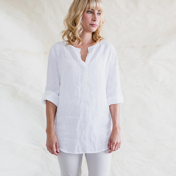 Nuthatch washed linen tab tunic - white Nuthatch washed linen tab tunic - white